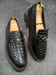 Chunky Genuine Leather Men's Shoes – Light Foam Sole – Comfortable and Stable for Everyday Use (Black)