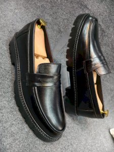 Chunky Genuine Leather Men's Shoes – Light Foam Sole – Comfortable and Stable for Everyday Use (Black)