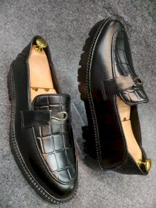 Chunky Genuine Leather Men's Shoes – Light Foam Sole – Comfortable and Stable for Everyday Use (Black)