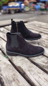 Suede Leather Chelsea Boots Black