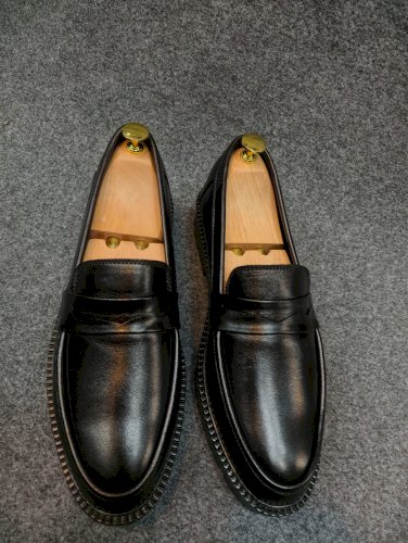 Chunky Genuine Leather Men's Shoes – Light Foam Sole – Comfortable and Stable for Everyday Use (Black)