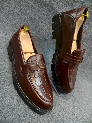 Chunky Genuine Leather Men's Shoes – Light Foam Sole – Comfortable and Stable for Everyday Use (Chocolate)