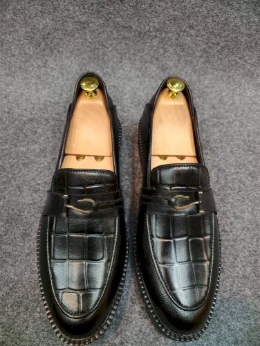 Chunky Genuine Leather Men's Shoes – Light Foam Sole – Comfortable and Stable for Everyday Use (Black)